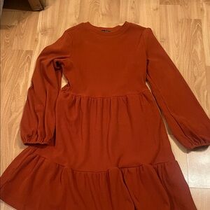Rust Orange Ladies Ruffle Dress L